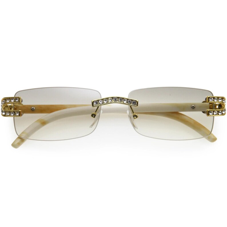 Rhinestone Sunglasses Rimless Buffs Brown Lens Fashion Shades Music Party Shades Hip Hop Street image 6