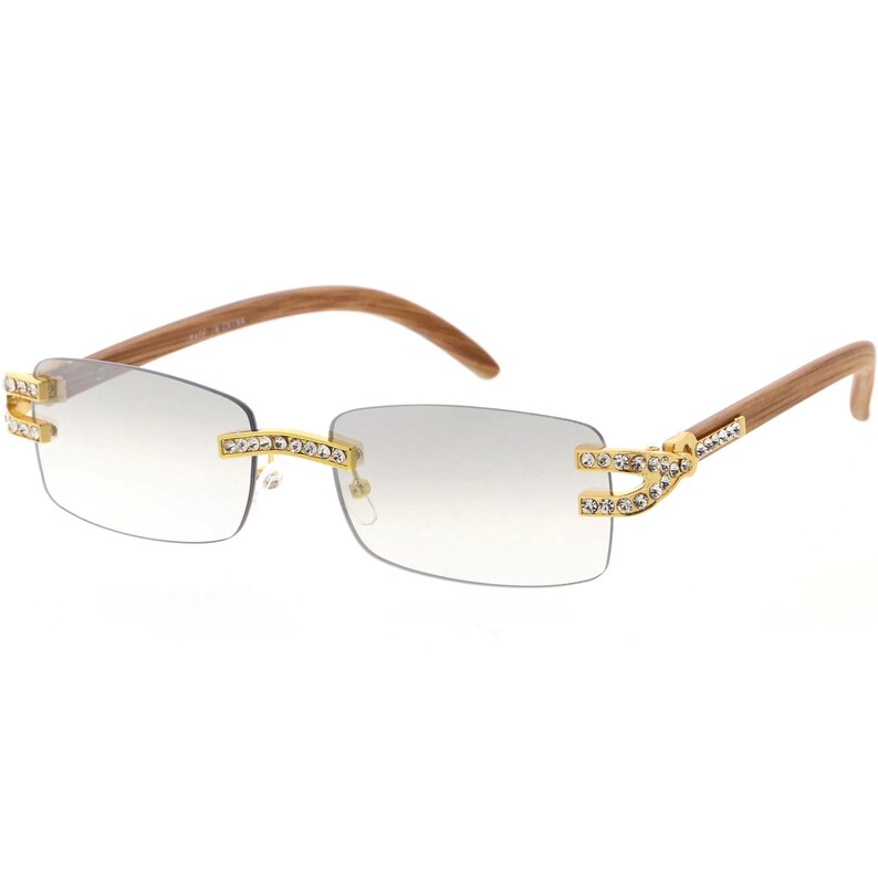 Rhinestone Sunglasses Rimless Buffs Brown Lens Fashion Shades Music Party Shades Hip Hop Street image 16
