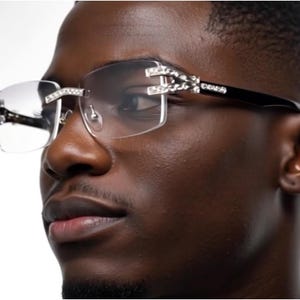 Rhinestone Sunglasses Rimless Buffs Brown Lens Fashion Shades Music Party Shades Hip Hop Street image 4