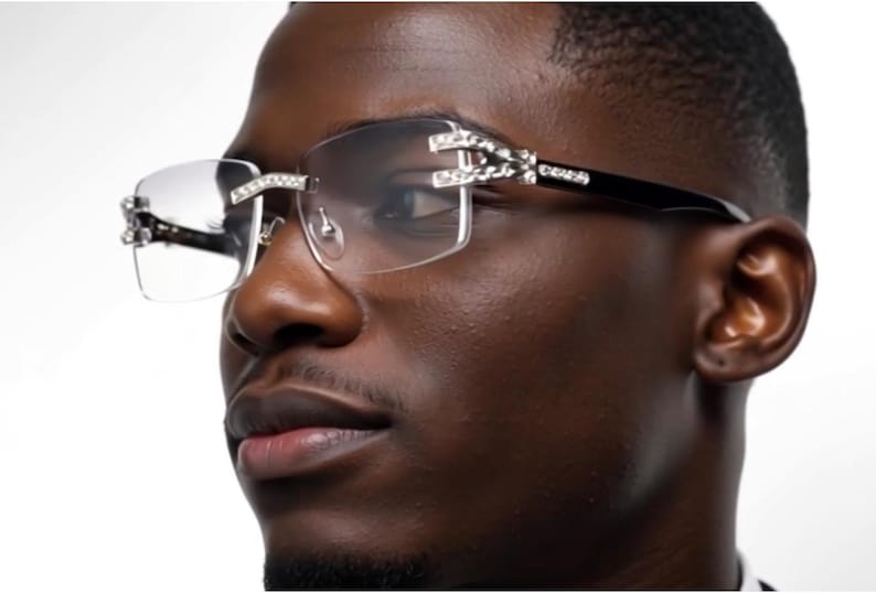 Rhinestone Sunglasses Rimless Buffs Brown Lens Fashion Shades Music Party Shades Hip Hop Street image 4