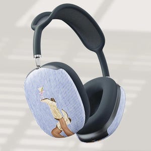 Funda para Airpod Max con póster de cóctel, funda para Airpod Max de verano, funda para Airpod Max con vaquera costera, funda para Airpod Max con rayas azules, funda para Airpod Max con auriculares azul bebé.