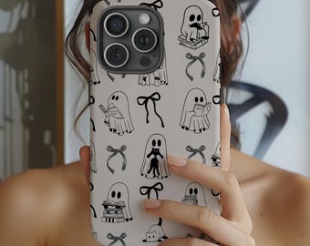Funda para teléfono Coquette Ghost: Amante de los libros de Halloween para iPhone, Samsung y Pixel