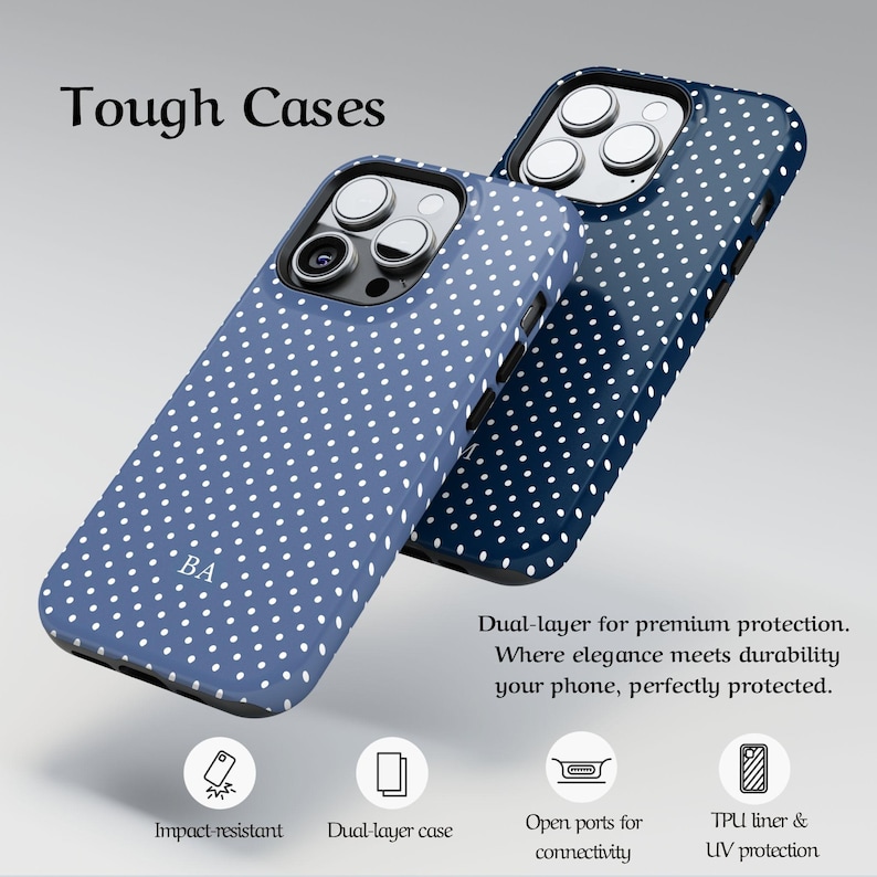 Custom Color Polka Dot Phone Case Monogram Initials iPhone Case Retro Aesthetic Pixel & Samsung Models Personalized Name Magsafe Phone cased image 10