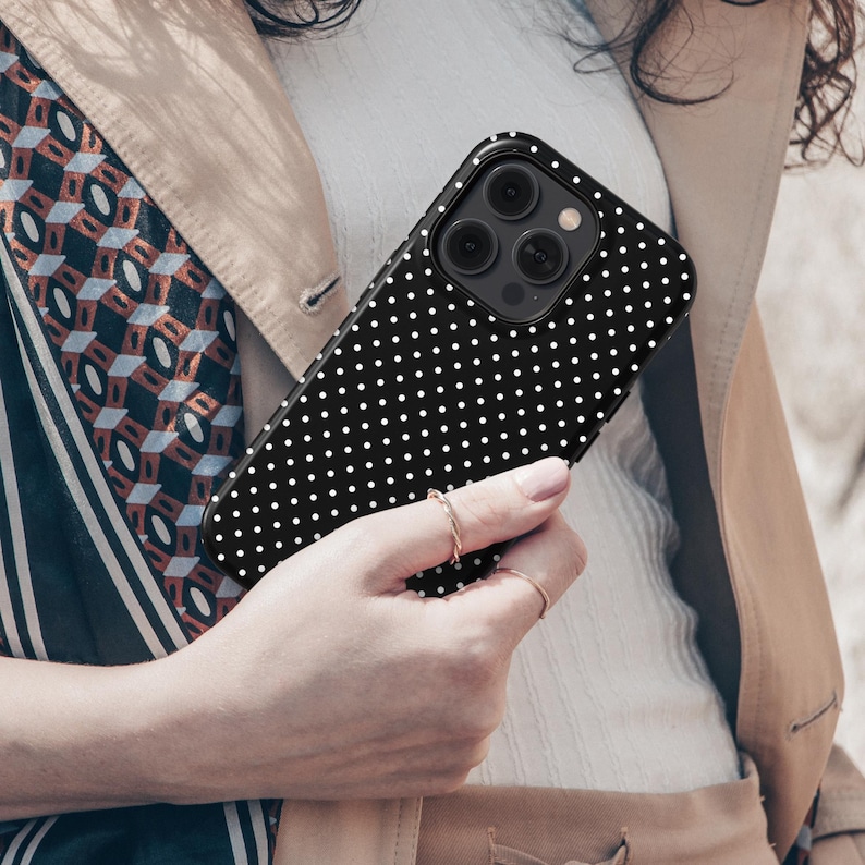 Custom Color Polka Dot Phone Case Monogram Initials iPhone Case Retro Aesthetic Pixel & Samsung Models Personalized Name Magsafe Phone cased image 11