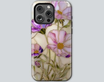 Stained Glass Floral Phone Case Botanical Art iPhone 17 16 15 14 Samsung & Pixel