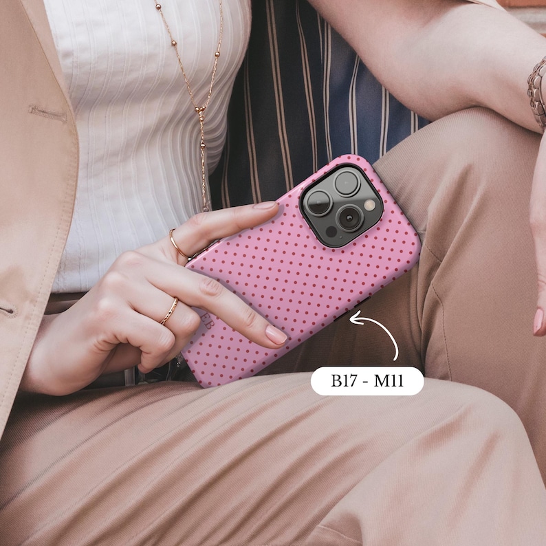 Custom Color Polka Dot Phone Case Monogram Initials iPhone Case Retro Aesthetic Pixel & Samsung Models Personalized Name Magsafe Phone cased image 6