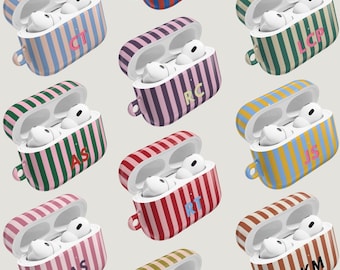 Personalisierte Monogramm AirPod Pro Hülle Initial Name Airpods 4 Case Custom Retro Lines Stripes