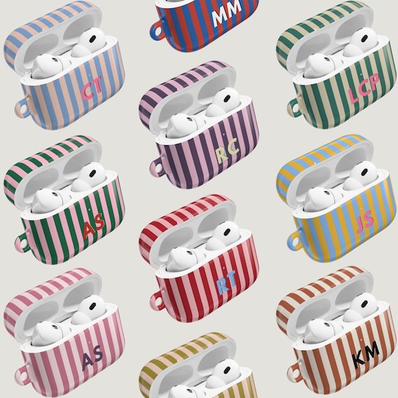 Personalized Monogram AirPod Pro Case Initial Name Airpods 4 Case Custom Retro Lines Stripes