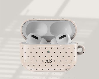 Beiege Polka Dot AirPod Case • Personalized Monogram Airpods 4 Case • Custom Initial Name