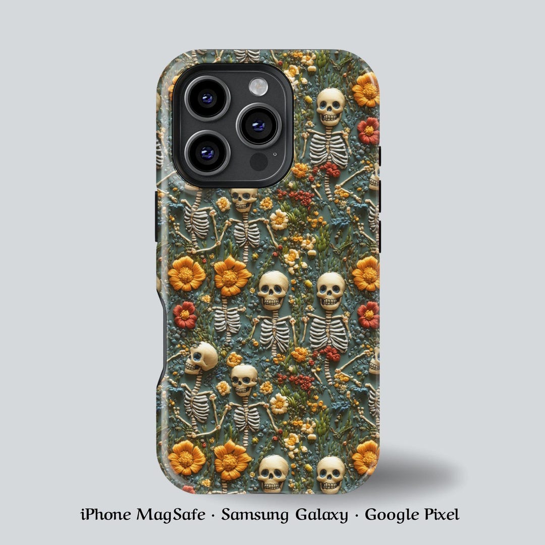 Floral Skeleton Phone Case: Halloween Cottagecore iPhone 16 15 Samsung ...