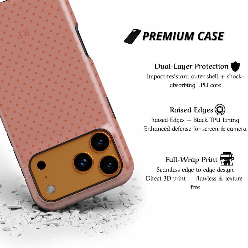 Custom Color Polka Dot Phone Case Monogram Initials iPhone Case Retro Aesthetic Pixel & Samsung Models Personalized Name Magsafe Phone cased image 7