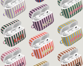 Personalisierte Streifen AirPod Pro Hülle Benutzerdefinierte Monogramm Initial Name AirPods 4 Hülle Retro Linien