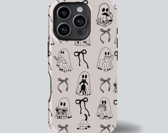 Funda para teléfono Coquette Ghost: Amante de los libros de Halloween para iPhone, Samsung y Pixel