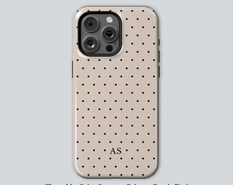 Telefoonhoesje beige polkadot gepersonaliseerd trending monogram iPhone-hoesje initialen cadeau