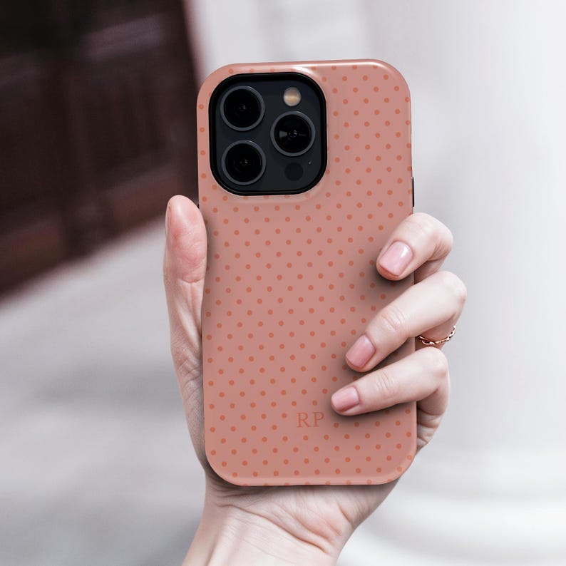 Custom Color Polka Dot Phone Case Monogram Initials iPhone Case Retro Aesthetic Pixel & Samsung Models Personalized Name Magsafe Phone cased image 15