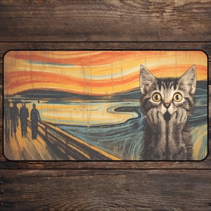 Tapete de juego TCG The Scream para fans de MTG, tapete de escritorio con parodia de gato y anime, tapete de juego personalizado para juegos de cartas mágicas, alfombrilla de ratón meme, DnD, accesorios de MTG.