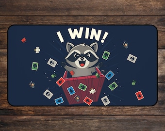 MTG Playmat I Win Raccoon TCG Playmate Funny Trash Panda MTG AccessoriesMeme Deskmat & Mousepad