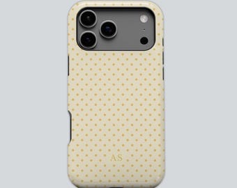 Gepersonaliseerde botergele polkadot telefoonhoes: aangepaste initialen