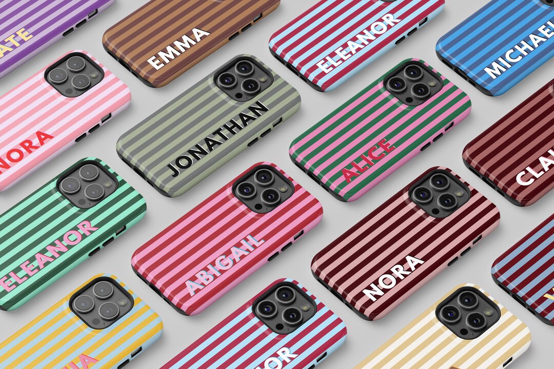 Custom Name Phone Case Personalized Initials Monogram Striped for ...