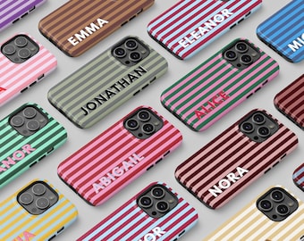 Custom Name Phone Case Personalized Initials Monogram Striped for iPhone, Samsung Tough Cover
