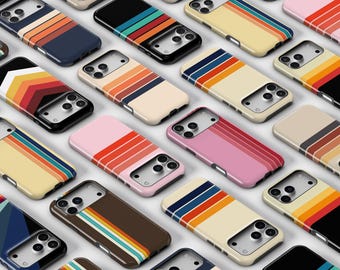 Retro Stripes Phone Case, Vintage Y2K Style Tough Cover iPhone 17 16, Samsung, Pixel