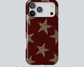 Custodia per iPhone 17 con stella bordeaux, custodia per telefono di tendenza con stampa animalier ed elegante