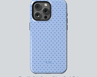Telefoonhoesje babyblauw polkadot gepersonaliseerd monogram iPhone-hoesje initialen cadeau