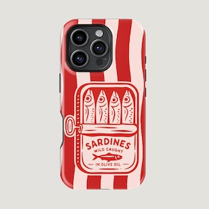 Tinned Fish Aesthetic Phone Case Retro Sardine Tin Design with Red Stripes Italian Summer iPhone 16 15 14 13 Pro Case Samsung S25 S24 Ultra