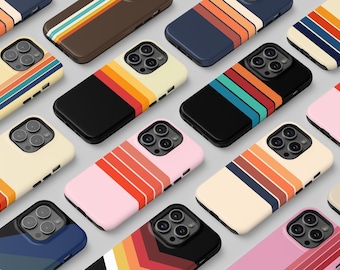 Retro Stripes Phone Case 70s Style Tough Cover Vintage Aesthetic for iPhone 17 16 Pro Max MagSafe & Samsung S25, S24, Pixel 9, 8