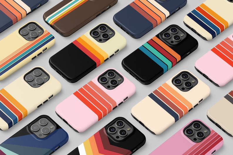 Bold and colorful retro stripes meet modern tech in this protective 70s-inspired phone case. Compatible with iPhone, Samsung, and Pixel models. A stylish and unique gift idea for anyone who loves vintage aesthetic vibes.

🎁 A thoughtful gift or a stylish treat for yourself — because your phone should reflect your name and your vibe.
