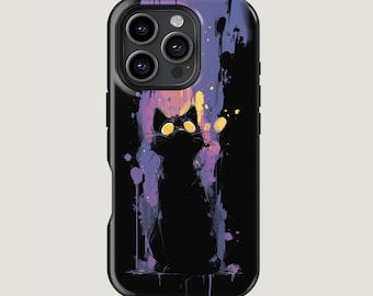 Gothic Cat Phone Case: Neon Eyes, Witchy Alt Art