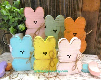 6 " Pastel Wooden Peep, Rustic Easter Decor, Easter Tiered Tray, Easter Shelf Sitter, Easter Bunny, Chunky Rabbit, Sold Individually, P200