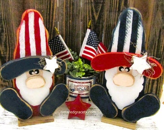 Patriotic Gnome Critter Sitter, Americana Decor, Fourth of July, Porch Decor, Wood Gnome, Independence Day Decor