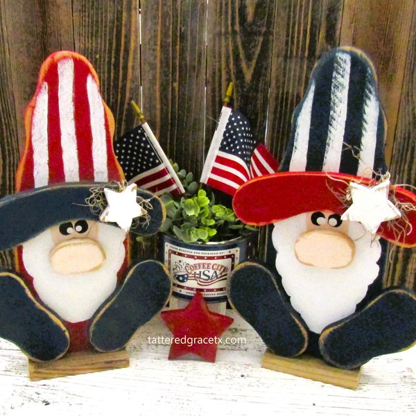 Patriotic Gnome Critter Sitter, Americana Decor, Fourth of July, Porch Decor, Wood Gnome, Independence Day Decor