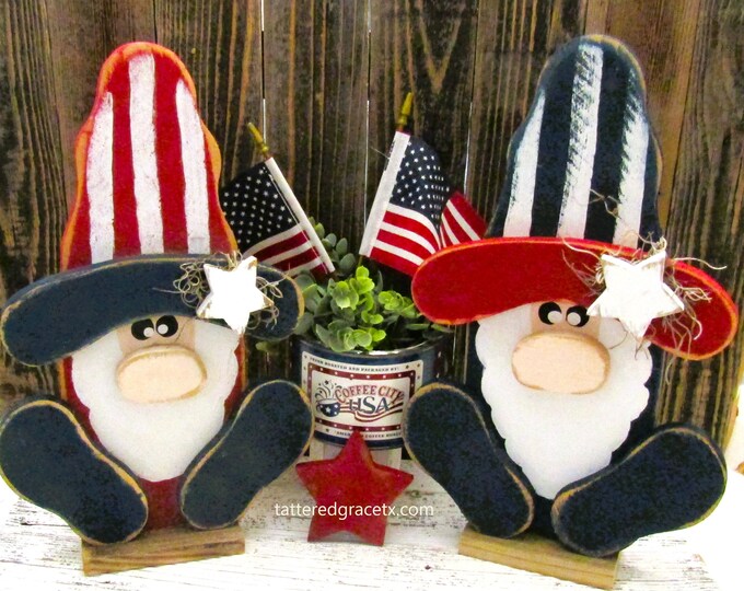 Featured listing image: Patriotic Gnome Critter Sitter, Americana Decor, Fourth of July, Porch Decor, Wood Gnome, Independence Day Decor