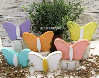 Small Rustic Butterfly Decor, Tiered Tray Decor, Easter Decorations, Shelf Sitter, Butterflies,  Wood Decor, Sold Individually or in Sets