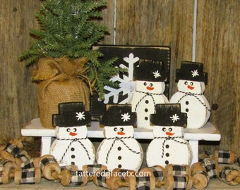 Wood Snowman Bowl Fillers,  Rustic Snowman Tray Decor, Single (1) or Set