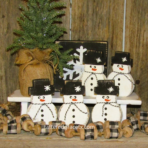 4 1/2 Inch Wood Snowman Tiered Tray Decor, Christmas Decorations, Snowman Decor, Holiday Decorations, Single (1) or Set