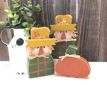 Chunky Scarecrow or Pumpkin, Halloween Decor, Rustic Fall Decor, Halloween Shelf Sitter, Wood Pumpkin, Wood Scarecrow, Sold Individually