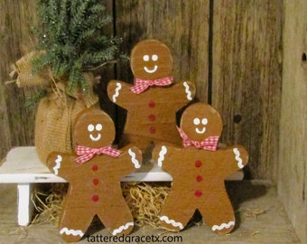 Gingerbread Man Christmas Decor, Tiered Tray Decor, Rustic Christmas Decor
