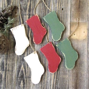 Handmade Rustic Wood Stocking Ornament: Primitive Christmas Tree Decoration