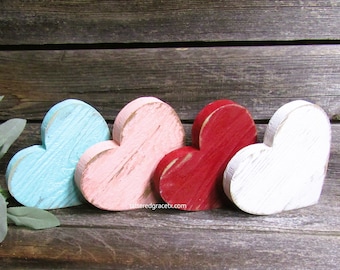 Wood Heart Valentine's Decoration, Tiered Tray Decor, Small Shelf Sitter Heart. Sold Individually, H202