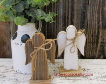 5  1/2 Inch Primitive Angel on a stand, Wood Angel,  Rustic Handmade Christmas Decor, Christmas Gift, Religious, Sold Individually A103