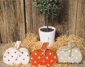 Polka Dot Wood Pumpkin, Fall Decor, Tiered Tray Pumpkin, Fall Bowl Filler, Fall Tray Decor, Rustic Fall Decor