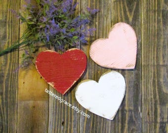 Wood Heart Valentine's Decoration, Tiered Tray Decor, Small Shelf Sitter Heart. Sold Individually, H202