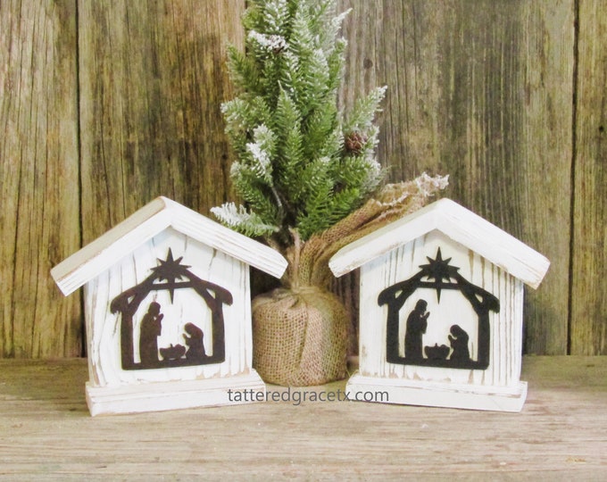 Featured listing image: 6 1/2 Inch Handmade Nativity Shelf Sitter, Rustic Wood Nativity, Handmade Christmas Decorations, Holiday Decor, Religious Holiday Decor