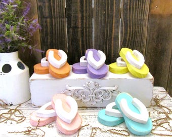 Small Pastel Wood Flip Flop Pair, Summer Tiered Tray, Rustic Wood Decor , Beach Flip Flops, Beach Decor Spring Decor, Sold as a Pair, F100