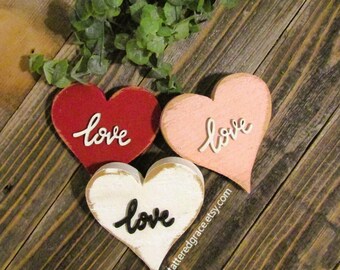 Wood Heart, Valentines Tiered Tray Decor, Rustic Home Decor, Valentine's Day Gift, Love sign, Heart for Shelf, Rustic Heart Love Decor H201