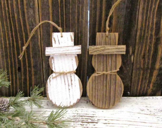 Featured listing image: Rustic Snowman Ornament, Primitive Snowman,  Christmas Ornaments, Holiday Decorations, Sold Individually or in Sets