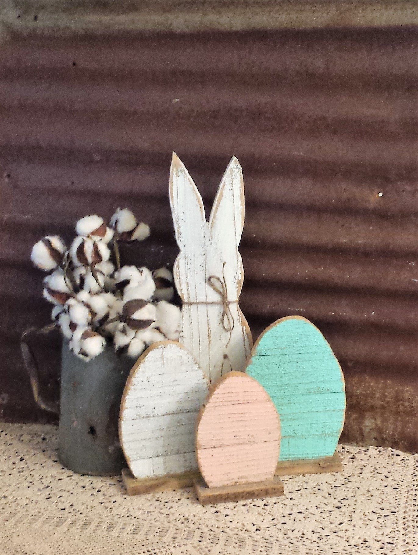 MES Distressed Wood Mini Egg Set of 3, Easter Porch Decor, Rustic